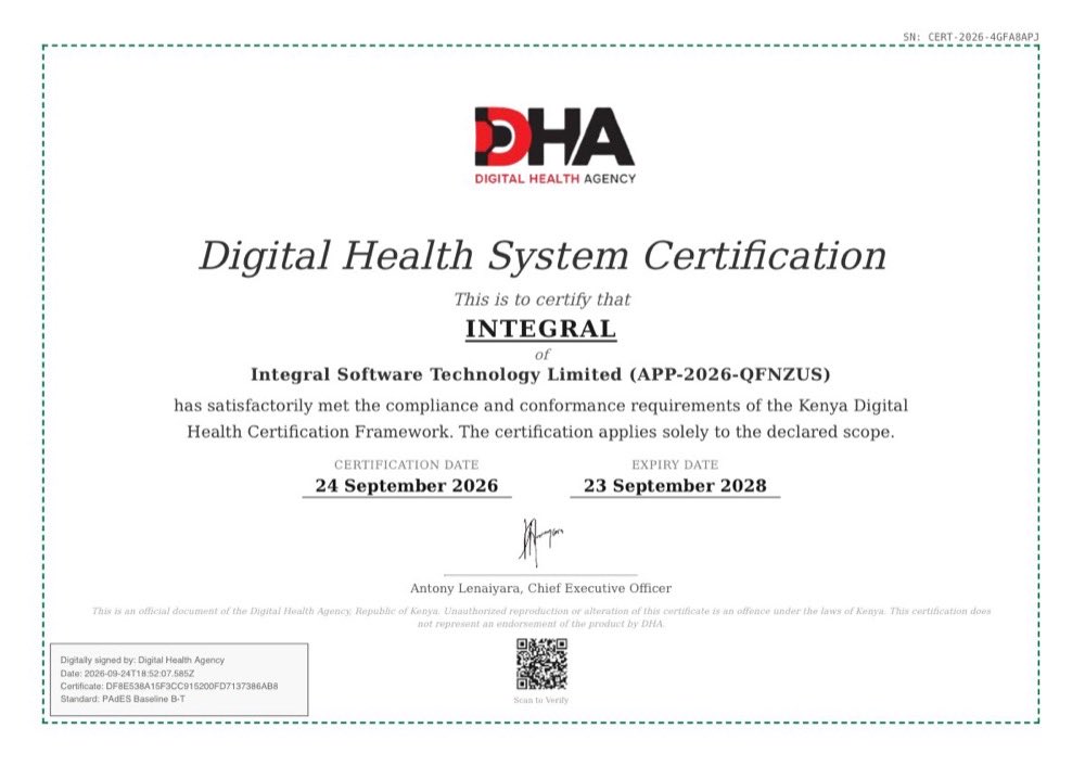 Digital Health Agency certification for Integral — CERT-2026-4GFA8APJ